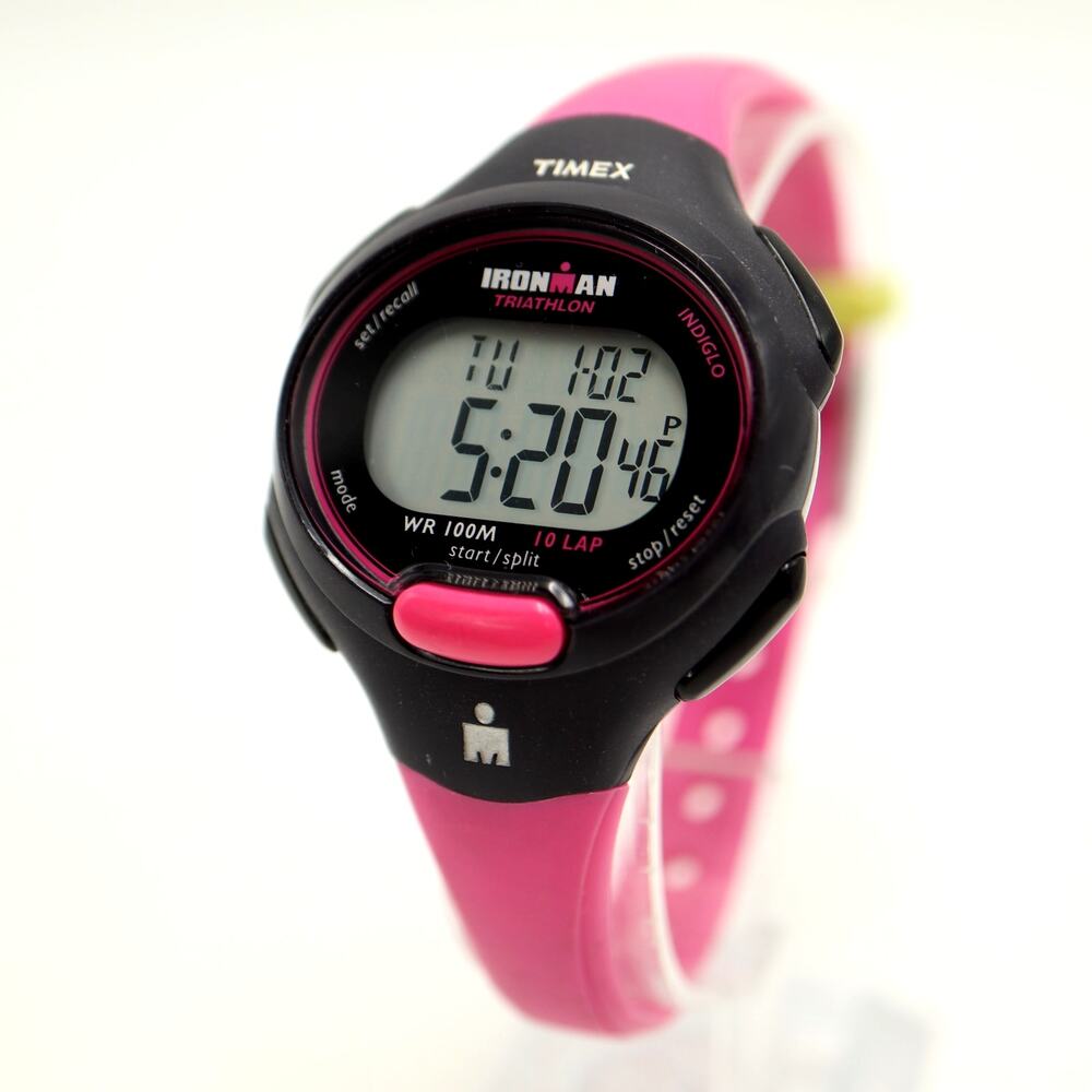 Timex Ironman Triathlon 34mm Digital Womens Watch Black Pink with New Battery